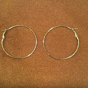 Vintage Faux Silver Hoop Pierced Earrings/Shiny/2.5 Inches/Holiday/EUC